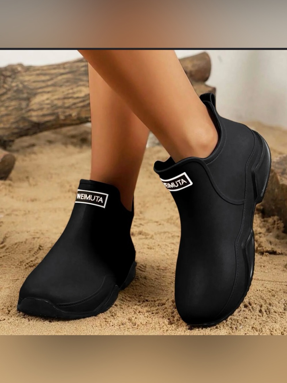Women's Black Slip-On Waterproof Ankle Boots